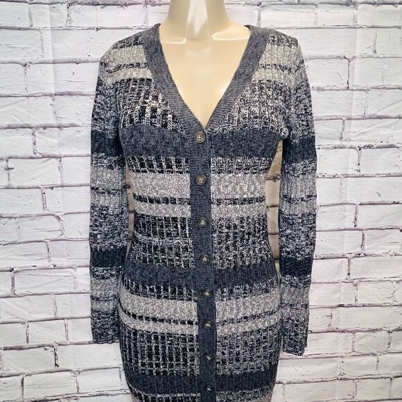 Free People Womens Black Cozy Up Striped Knit Cardigan Dress Size Small - Picture 2 of 7